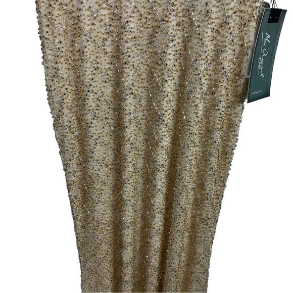 MAC DUGGAL Dress WMNS 8 Nude Lattice Open‎ Back Beaded Maxi Gown Train Sexy - Picture 8 of 13